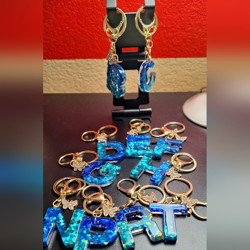 Choose 1 Sequins Alpha Keychain Blue/Silver 🦋 Tassels/Gold Chips ✨️PRICE FIRM✨️ - Picture 5 of 7